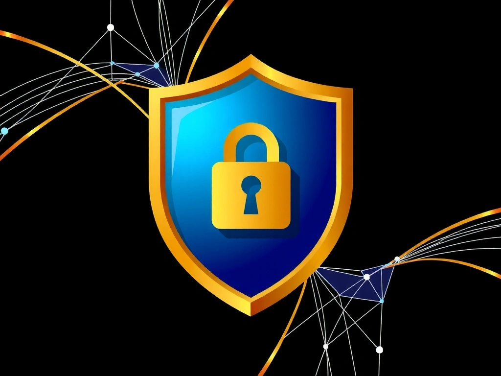 Shield icon with network lines, representing security