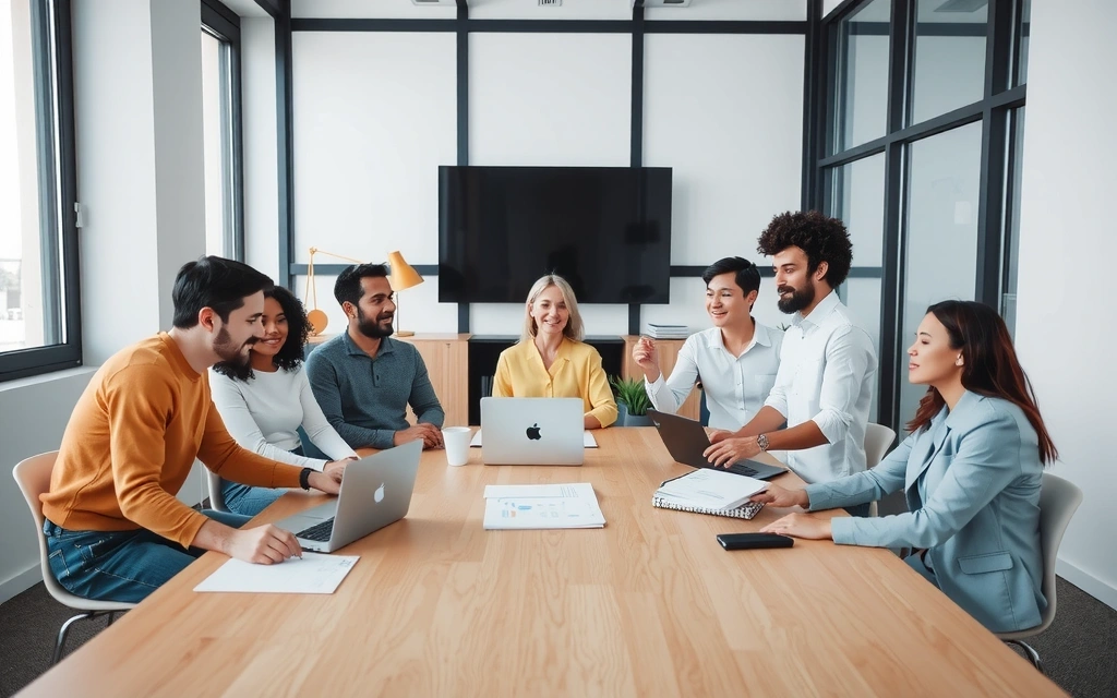 People collaborating in a modern office environment