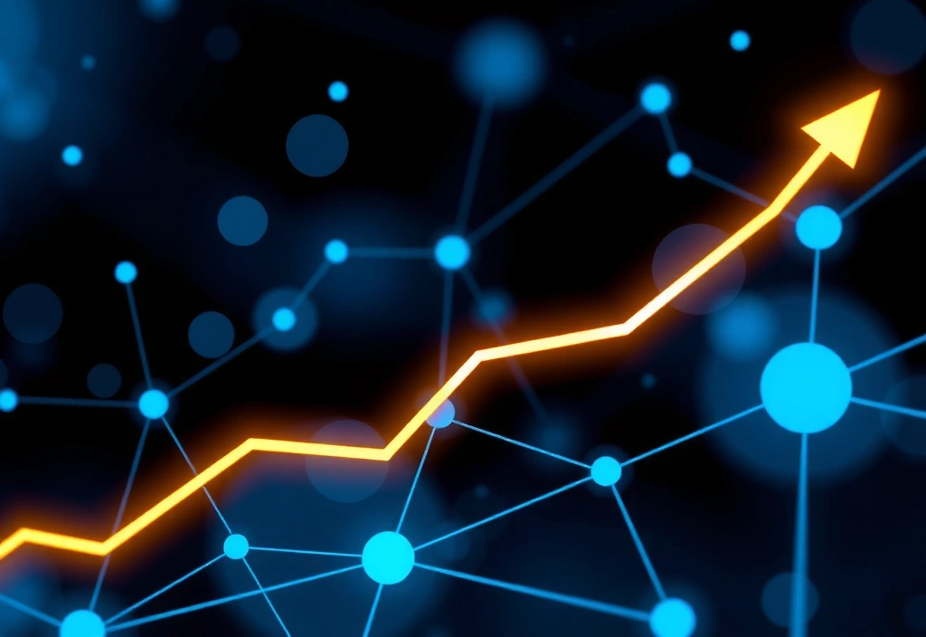 Business growth chart with network lines