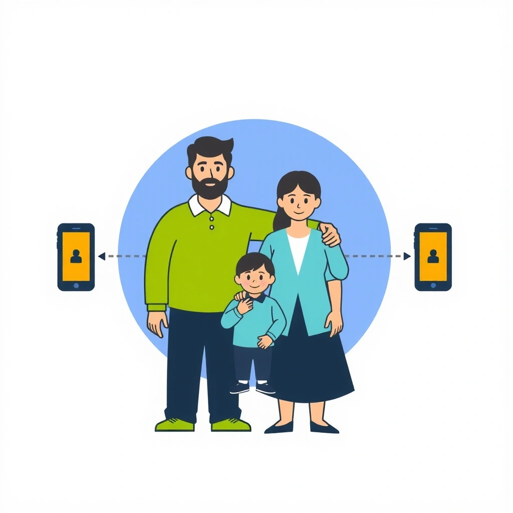 Icon representing family with connected phones