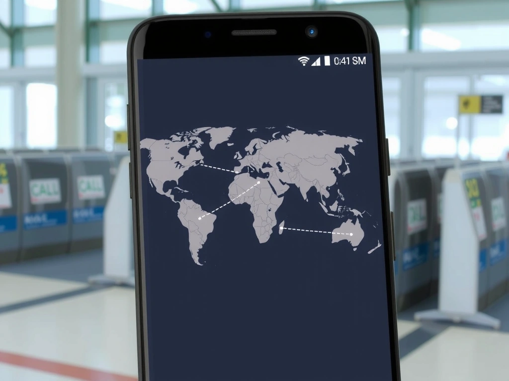 Smartphone with world map and roaming indicators