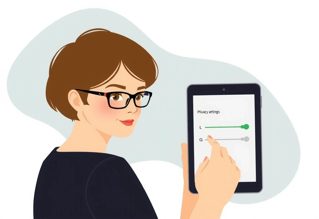 Illustration of a person reviewing privacy settings on a tablet