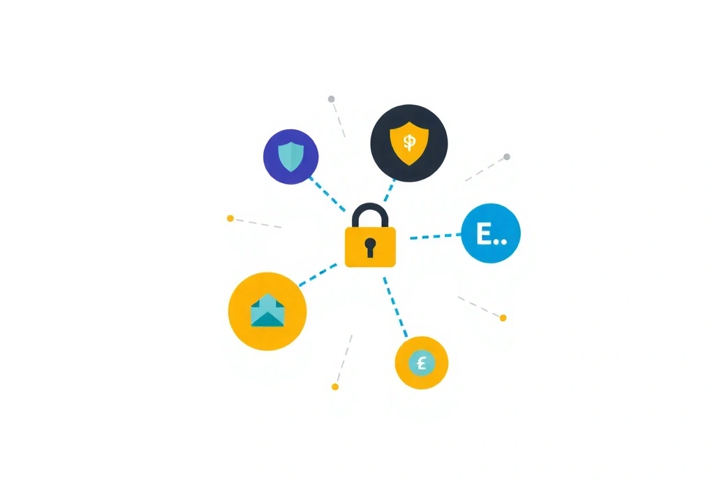 Illustration of data flow with security shields