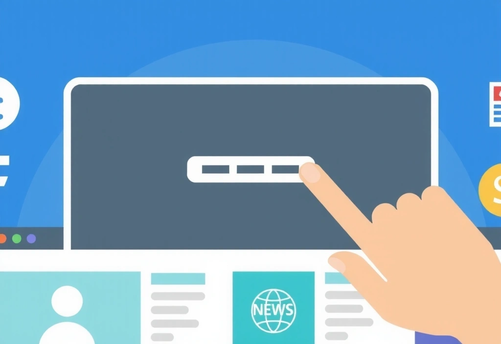 Illustration of a hand hovering over a web link on a screen, with external site icons