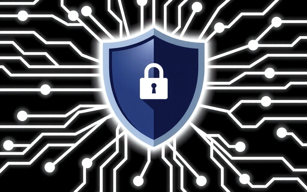 Shield protecting a digital network, symbolizing indemnification and security